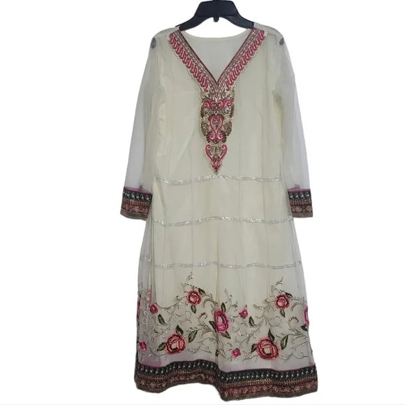 where to buy mexican embroidered dress online Nissa Off White Embroidered Choli With Sharara 8 / Tall